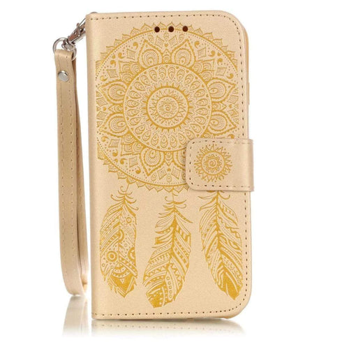 AussieSuperStore Homeware Supplies iPhone 7 Plus Aeolian Bells Pattern Emboss Leather Case with Holder & Card Slots & Wallet (Gold) iPhone 7 Plus Leather Case with Holder & Card Slots & Wallet (Gold) CBI7PEMBOSSCASEGOLD